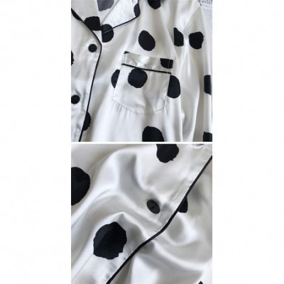 Nightgowns & Sleepshirts Women's Satin Dot Print Button Down Sleepshirt Nighrtwear - White - CO19CA7GX2N