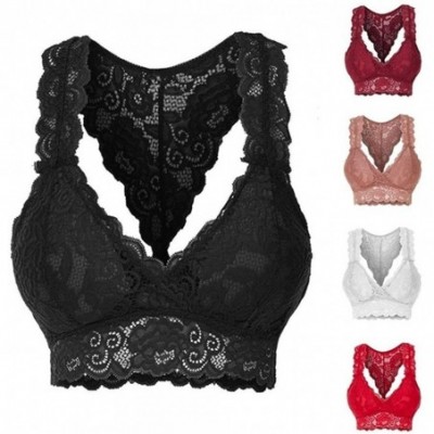 Bras Women Ladies Fashion Stretchy Floral Lace Hollow Out Bralette Bra Everyday Bras - Wine Red - C31987RNR8H