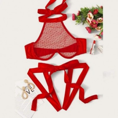 Baby Dolls & Chemises Lingerie for Women Lace Lingerie Set with Garter Belts Lace Teddy Babydoll Bodysuit - Red - C3193Q3YA6I