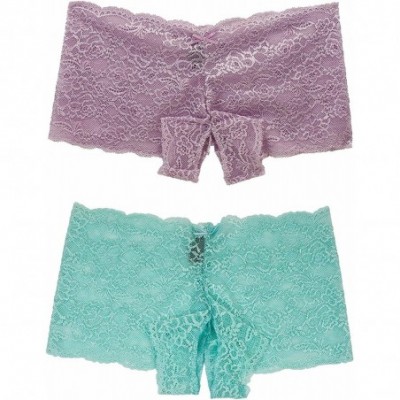 Panties Plus Size Open Peek-a-Boo Lace Boyshort Lingerie 2PC - Mauve-aqua - CY18OQEIUK6