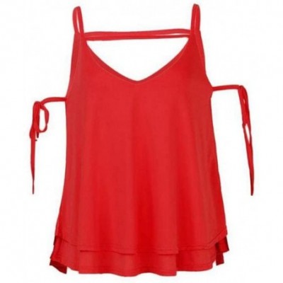 Camisoles & Tanks Sexy Double V-Neck Strapless Camisole Thin Coat-Red-L - Red - CC19E4OX0X8