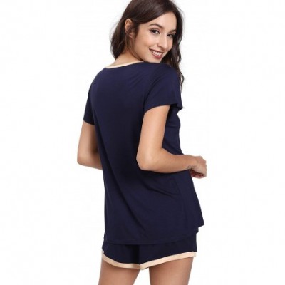 Sets Womens Pajama Shorts Set Soft Pjs Scoop Neck Sleepwear - Navy Blue - CV17Z6Y289G