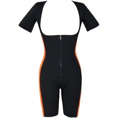 Shapewear Mid-Thigh Over Bust Slimming Body Suit Sports Skinny Singlet with Front Zipper for Weight Loss - Black-orange - CL1...