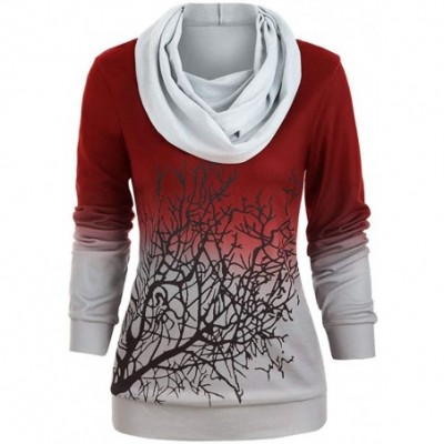 Thermal Underwear Halloween Tree Print Piled Collar Hooded Sweater Women Plus Size Convertible Sweatshirt - Red - C618ZEWIYKM