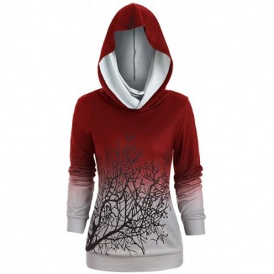 Thermal Underwear Halloween Tree Print Piled Collar Hooded Sweater Women Plus Size Convertible Sweatshirt - Red - C618ZEWIYKM