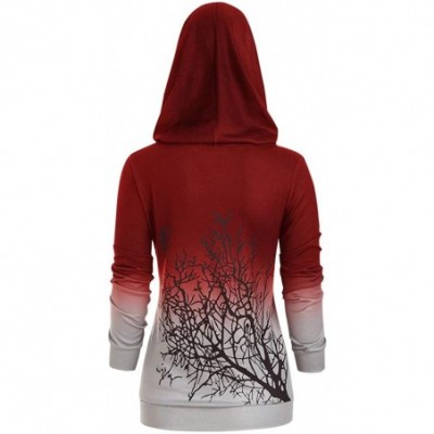 Thermal Underwear Halloween Tree Print Piled Collar Hooded Sweater Women Plus Size Convertible Sweatshirt - Red - C618ZEWIYKM