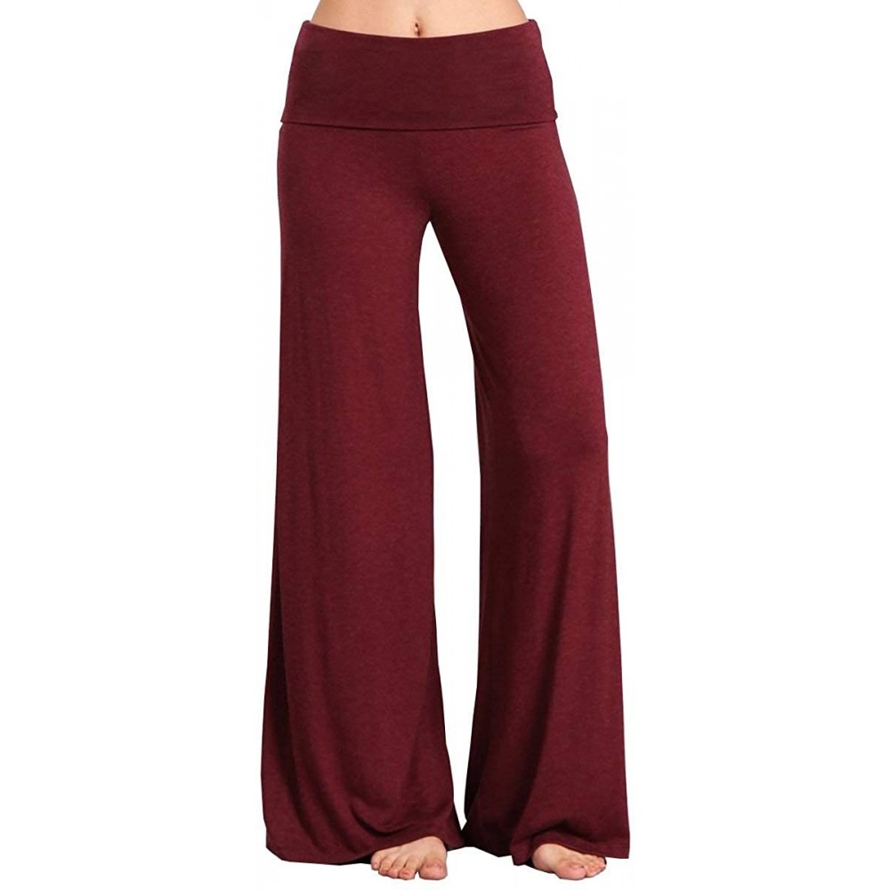 Bottoms Womens Casual Tie Dye Solid Wide Leg Bottom Boho Hippie Lounge Palazzo Pants S-3XL - Heathered Burgundy - C318M2DRGCO