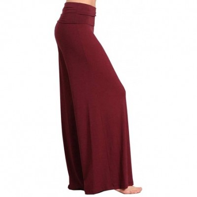 Bottoms Womens Casual Tie Dye Solid Wide Leg Bottom Boho Hippie Lounge Palazzo Pants S-3XL - Heathered Burgundy - C318M2DRGCO