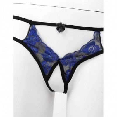 Bras Women's See Through Sheer Lace Half Cup Underwired Shelf Bra with G-String Briefs - Blue a - CT19944XK7C