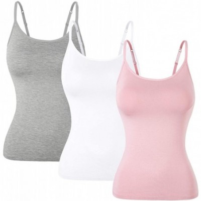 Camisoles & Tanks Women Comfy Cami Built-in Shelf Bra Knitted Tank Top Stretch 1/3 Pack - Grey White Pink - CX18EE88KOO