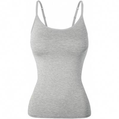 Camisoles & Tanks Women Comfy Cami Built-in Shelf Bra Knitted Tank Top Stretch 1/3 Pack - Grey White Pink - CX18EE88KOO