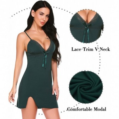 Nightgowns & Sleepshirts Women Lingerie V Neck Chemise Nightgown Sexy Full Slips Sleepwear - Dark Green - CF198SLQXLE