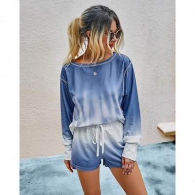 Sets Womens Tie Dye Printed Pajamas Set Long Sleeve Tops With Shorts Lounge Set Casual Two Piece Sleepwear Tie Dye navy - CT1...