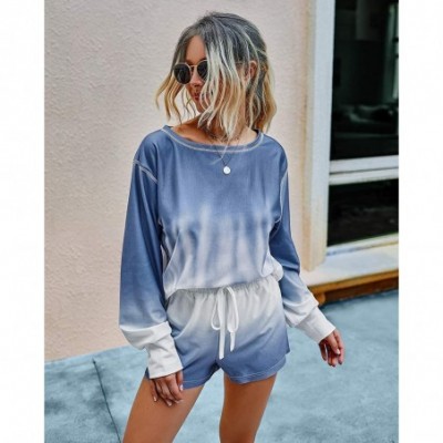 Sets Womens Tie Dye Printed Pajamas Set Long Sleeve Tops With Shorts Lounge Set Casual Two Piece Sleepwear Tie Dye navy - CT1...