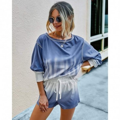 Sets Womens Tie Dye Printed Pajamas Set Long Sleeve Tops With Shorts Lounge Set Casual Two Piece Sleepwear Tie Dye navy - CT1...