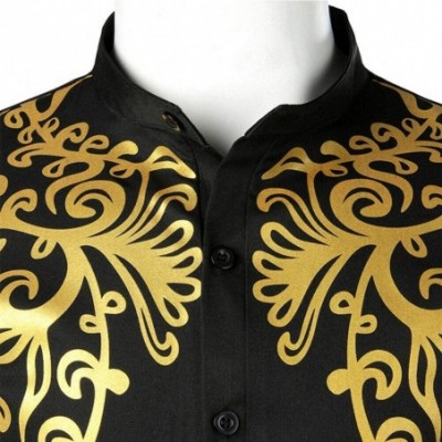 Robes Men Muslim Bronzing Shirt Long Sleeve Kaftan African Print Robe - Black - CI1908TL3YW