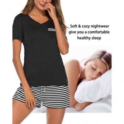 Sets Pajamas for Women Short Sleeve Sleepwear Set V Neck Nightwear Tops Loungewear Shorts Soft Pjs Short Sleeve black - C718A...