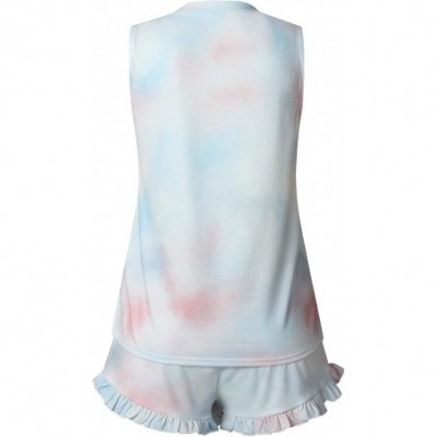 Sets Womens Tie Dye Printed Ruffle Pajama Sets Lounger Sleep Leisure Wear Casual Two-Piece Sleepwear - 03pink Blue - CQ198DRXADI