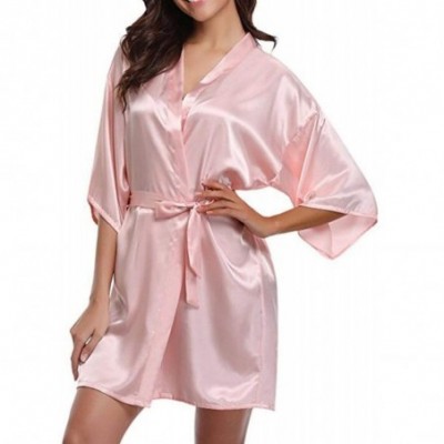 Robes Silk Kimono Robe Bathrobe Women Silk Bridesmaid Robes Sexy Navy Blue Robes Satin Robe Dressing Gowns - Rosered - CQ194X...