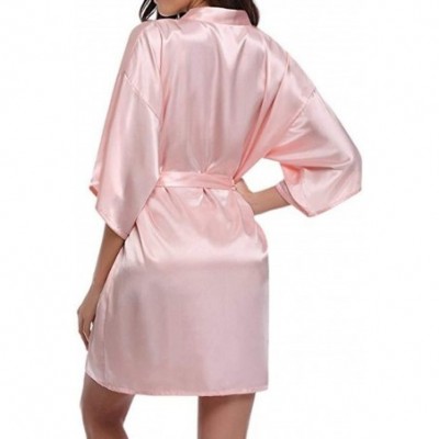 Robes Silk Kimono Robe Bathrobe Women Silk Bridesmaid Robes Sexy Navy Blue Robes Satin Robe Dressing Gowns - Rosered - CQ194X...