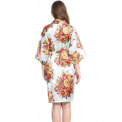 Robes Women's Floral Kimono Robe Satin Sleepwear Bridesmaid Bride Robes for Wedding - Light Blue - C9197QOETZ6