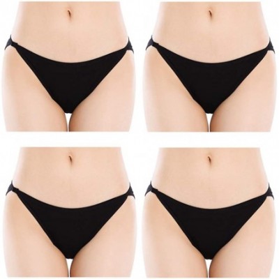 Panties Womens String Bikini Briefs Soft Cotton Low Rise High-Cut Panties - 4 Black - CS18LKZEQC6