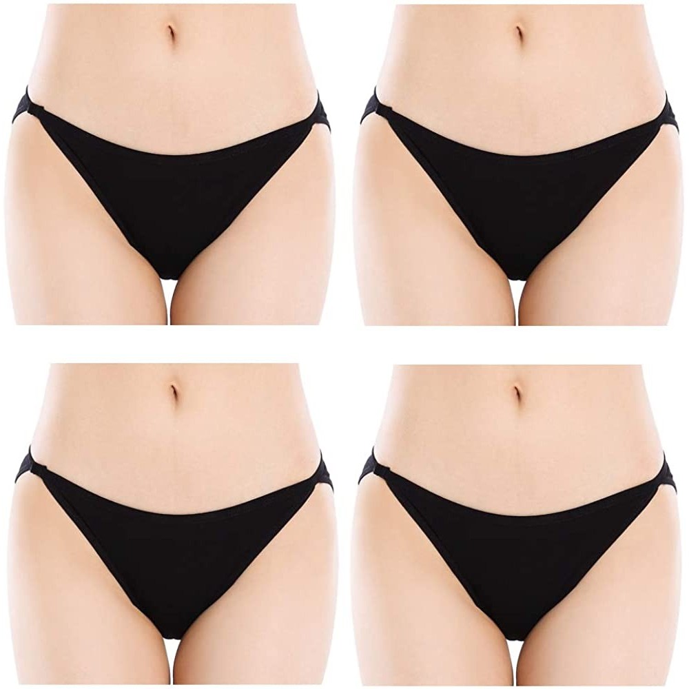 Panties Womens String Bikini Briefs Soft Cotton Low Rise High-Cut Panties - 4 Black - CS18LKZEQC6