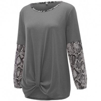 Bustiers & Corsets Women Leopard Print Long Puff Sleeve Splicing Striped Tops Patchwork Pullovers - I-gray - CY192S5U2WW