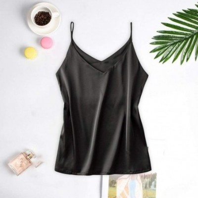 Accessories Women's Spaghetti Straps V Neck Silk Satin Camisole Sleeveless Soft Cami Tops Multicolor - Black - CW196T6A7S0