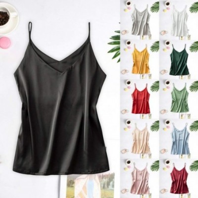 Accessories Women's Spaghetti Straps V Neck Silk Satin Camisole Sleeveless Soft Cami Tops Multicolor - Black - CW196T6A7S0