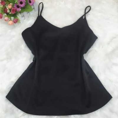 Accessories Women's Spaghetti Straps V Neck Silk Satin Camisole Sleeveless Soft Cami Tops Multicolor - Black - CW196T6A7S0