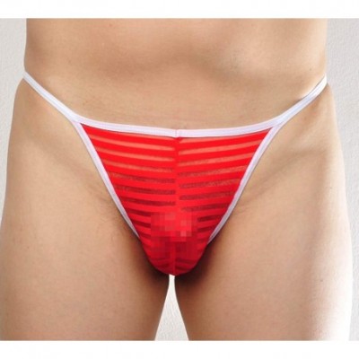 Briefs Men's See Through Cheeky Briefs Underwear Sexy Stripe Mesh String Bikini Briefs - 3-pack Red - CY193S8G8LC