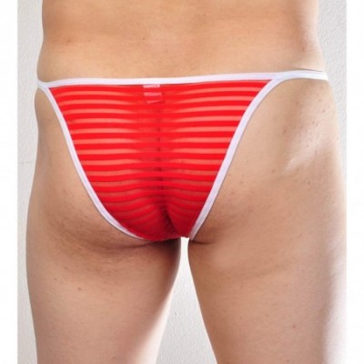 Briefs Men's See Through Cheeky Briefs Underwear Sexy Stripe Mesh String Bikini Briefs - 3-pack Red - CY193S8G8LC