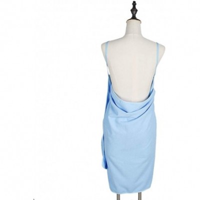 Robes Women Quick Dry Bath Towel Wrap Beach Dress Wearable Bathrobe with Straps - Blue - CX18MHNL94X