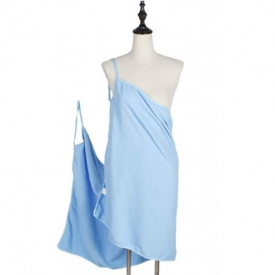 Robes Women Quick Dry Bath Towel Wrap Beach Dress Wearable Bathrobe with Straps - Blue - CX18MHNL94X