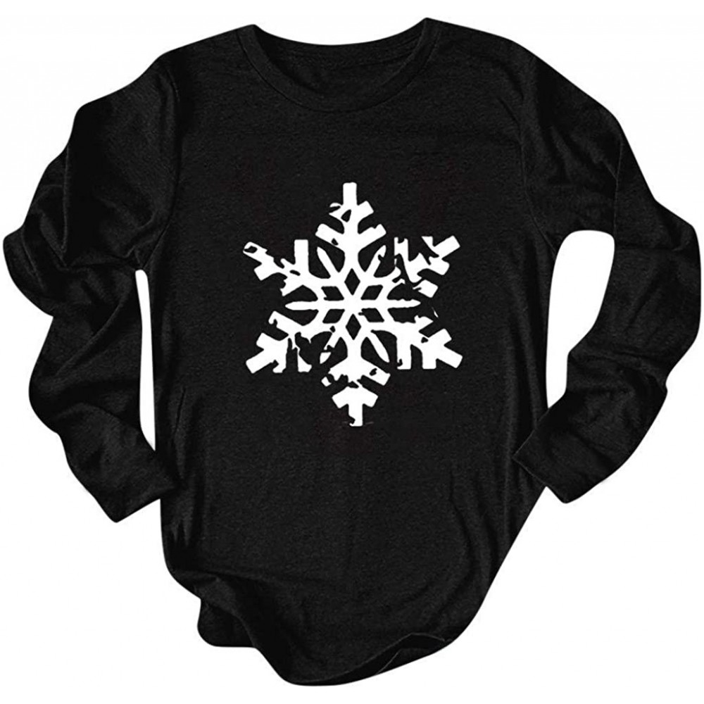 Bustiers & Corsets Women's Long Sleeve Christmas T-Shirt Snowflake Print Solid Winter Bottoming Casual Tee - Black - C3192I0Z07S