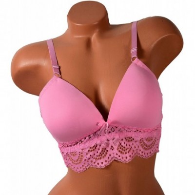 Bras 6 Pieces No Wire Full Cup Plain/Lace Light Padded Wire Free Bra A/B/C/D - 6665bra-longlace-3hooks - CL18WQZ07LQ