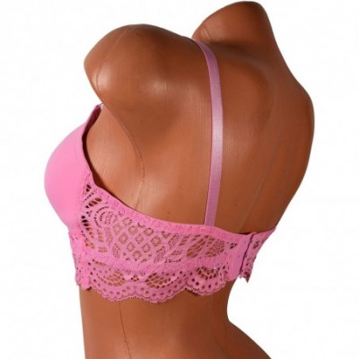 Bras 6 Pieces No Wire Full Cup Plain/Lace Light Padded Wire Free Bra A/B/C/D - 6665bra-longlace-3hooks - CL18WQZ07LQ