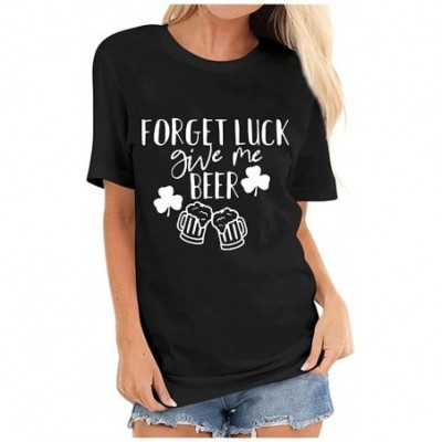 Nightgowns & Sleepshirts Women's St. Patrick's Day Clover Print Short Sleeve T-Shirt - D-black - CS196H2ZRG4