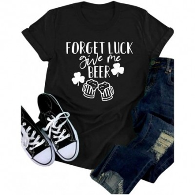 Nightgowns & Sleepshirts Women's St. Patrick's Day Clover Print Short Sleeve T-Shirt - D-black - CS196H2ZRG4