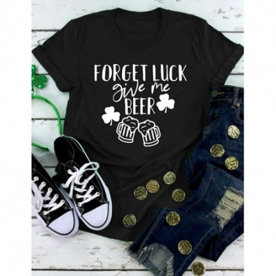 Nightgowns & Sleepshirts Women's St. Patrick's Day Clover Print Short Sleeve T-Shirt - D-black - CS196H2ZRG4