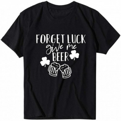 Nightgowns & Sleepshirts Women's St. Patrick's Day Clover Print Short Sleeve T-Shirt - D-black - CS196H2ZRG4