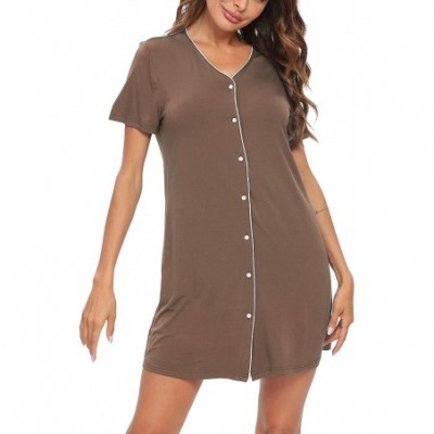 Nightgowns & Sleepshirts Women's Button Down Nightgown Short Sleeve Nightshirt V-Neck Sleepwear Boyfriend Sleepshirt Pajama D...