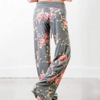 Bottoms Comfy Casual Pajama Pants Floral Print Drawstring Palazzo Lounge Pants Wide Leg - 03-gray - C01947ICC9K