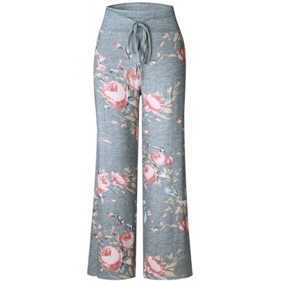 Bottoms Comfy Casual Pajama Pants Floral Print Drawstring Palazzo Lounge Pants Wide Leg - 03-gray - C01947ICC9K