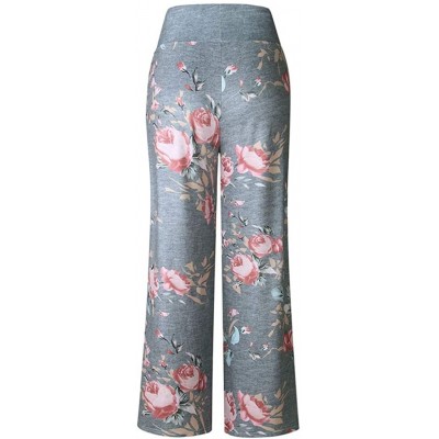 Bottoms Comfy Casual Pajama Pants Floral Print Drawstring Palazzo Lounge Pants Wide Leg - 03-gray - C01947ICC9K