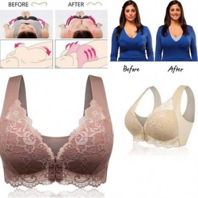 Bras Everyday Bra for Women Front Closure Lace Bra Plus Size Lace Trim Bra Adjustable Underwear for Ladies - Coffee - CY18ZC4...