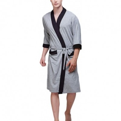 Robes Men's Robe Lightweight Bathrobe 3/4 Sleeve Spa Robe Knee Length Kimono Robe Sleepwear with Pockets - Light Grey - CD190...