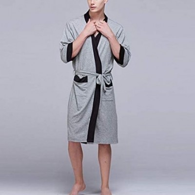 Robes Men's Robe Lightweight Bathrobe 3/4 Sleeve Spa Robe Knee Length Kimono Robe Sleepwear with Pockets - Light Grey - CD190...