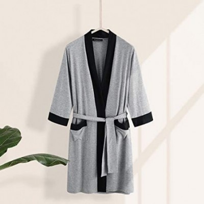 Robes Men's Robe Lightweight Bathrobe 3/4 Sleeve Spa Robe Knee Length Kimono Robe Sleepwear with Pockets - Light Grey - CD190...